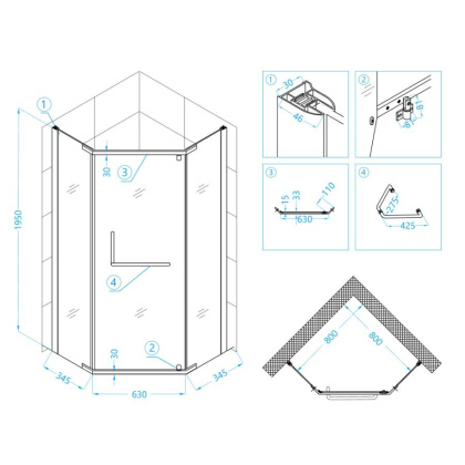 Душевой уголок RGW Passage PA-81 80x80 01088188-21 профиль Хром стекло матовое-сатинат