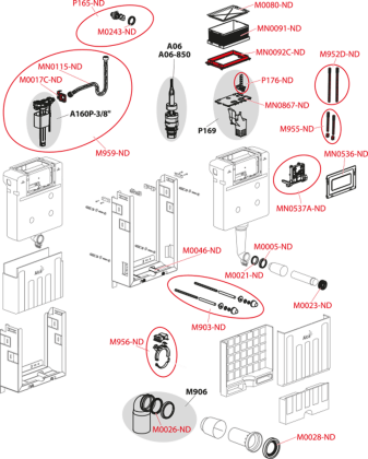 Скрытая система инсталляции для замуровывания в стену, управление сверху или спереди