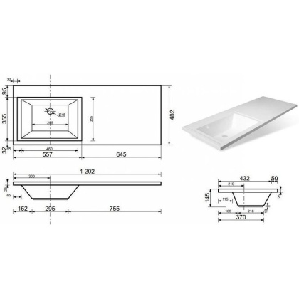 Раковина Sanstar Эстет Даллас 120 L ФР-00001490 Белая