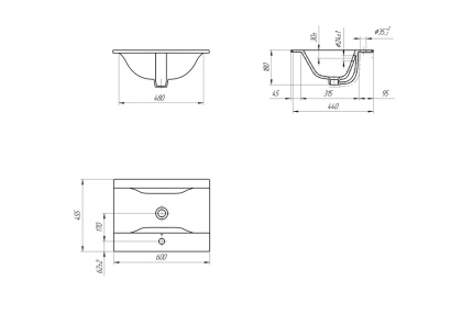 Тонкая раковина Ontario с отверстием под смеситель, размером 60 см Тонкая раковина Ontario с отверстием под смеситель, размером 60 см