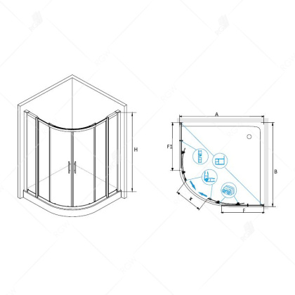 Душевой уголок RGW HO-512, 030651222-11, 120 х 120 x 195 см, четверть круга, дверь раздвижная, стекло прозрачное, хром