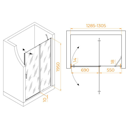 Душевая дверь 130*195 RGW LE-004-Gr Серый/Прозрачное/6 мм