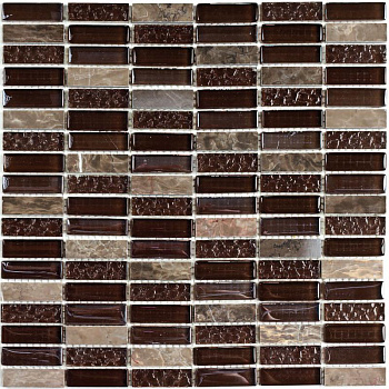 Мозаика стеклянная с камнем Super Line brown (чип 8*15*48) 300*300(11шт.-0.99м2), м2