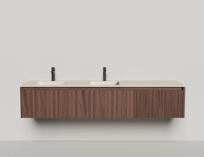 Подвесная тумба Domino 2000, шпон, для двух встраиваемых раковин, с фрезеровкой Подвесная тумба Domino 2000, шпон, для двух встраиваемых раковин, с фрезеровкой