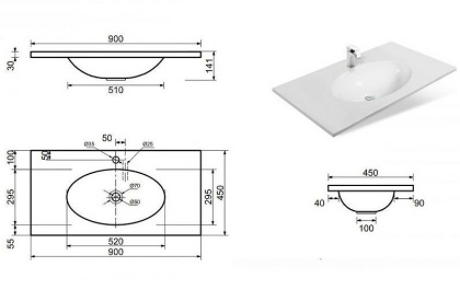 Раковина "Вегас 90" 900х450 Раковина "Вегас 90" 900х450