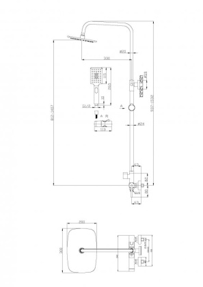 ACQUA Душевая стойка со смесителем для верхнего и ручного душа, хром ACQUA-DOCM-CRM