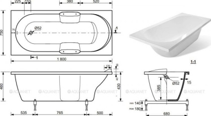 Ванна из искусственного мрамора Эстет Камелия 180x75          