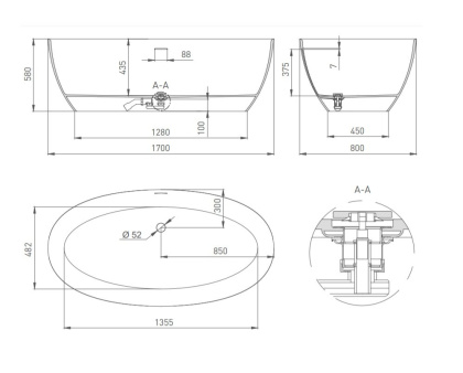 Ванна из искусственного камня ALDA Nuova 170,101922M
