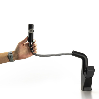 Смеситель для кухни/раковины, с вытяжным изливом, высота излива 17~26 см, длина 14 см, латунь/чёрный Смеситель для кухни/раковины, с вытяжным изливом, высота излива 17~26 см, длина 14 см, латунь/чёрный