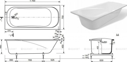 Ванна из искусственного мрамора Эстет Альфа 170x75                                                          