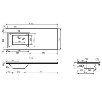 Комплект мебели Dallas Luxe 1200х482 левосторонний подвесной 1 ящик (ШхГхВ) 1192х476х430