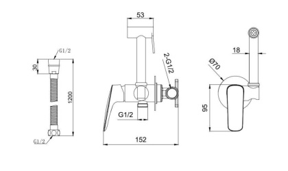 Комплект для гигиенического душа встроенный AQUATEK (cмеситель + гигиеническая лейка + шланг) AQ1019CR ВЕГА 