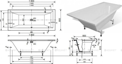Ванна из искусственного мрамора Эстет Стелла 180x80