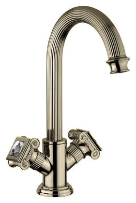 OLIMP-LS2-03/24-O Смеситель на раковину с донным клапаном, золото, ручки золото