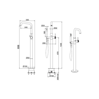 Смеситель для ванны с душем Allen Brau Priority 5.31008-31 (с внутренней частью) черный матовый