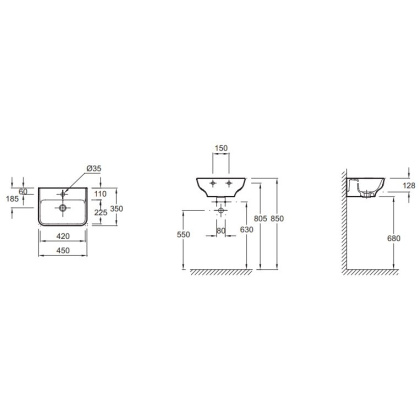 Раковина Jacob Delafon Struktura EGH112-00 45x35 см, шт Раковина Jacob Delafon Struktura EGH112-00 45x35 см, шт