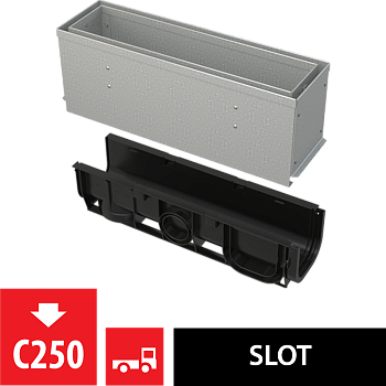 Щелевой дренажный канал с асимметричной сервисной надставкой 160 мм, оцинкованная сталь