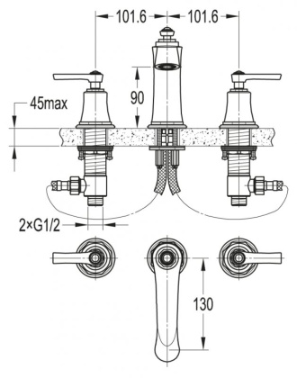 LIBERTY-F-BLS-01-W0 Смеситель для раковины на три отверстия. без донного клапана Цвет Хром  LIBERTY-F-BLS-01-W0 Смеситель для раковины на три отверстия. без донного клапана Цвет Хром