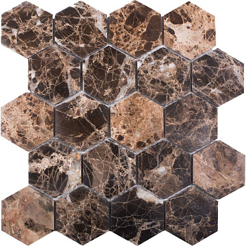 Мозаика, нат. мрамор, HEXAGON DARK EMPERADOR POLISHED, Hex