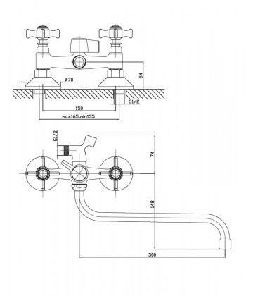 Смеситель для ванны/душа Agger Retro-X A1722200 с душевым набором