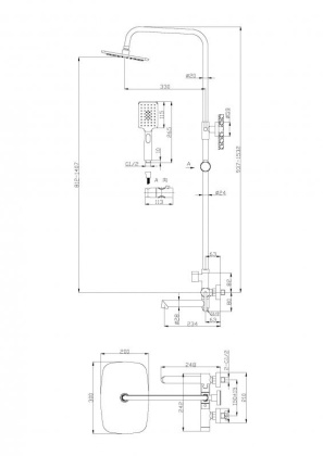 ACQUA Душевая стойка со смесителем для ванны, верхним и ручным душем, хром ACQUA-VSCM-CRM