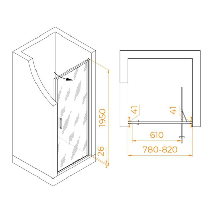 Душевая дверь  80*195 RGW SV-05 Хром/Ribbed/8 мм (Easy)