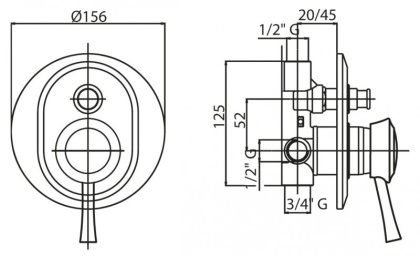 GIUBILEO-VDIM-02 Встраиваемый однорычажный смеситель для душа с переключателем, исполнение бронза