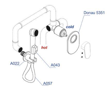A11057 Встраиваемый комплект для биде со шлангом 120 см Wasserkraft