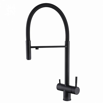Смеситель ABBER Wasser Kreis AF81141B для кухни с подключением фильтра и выдвижной лейкой, черный матовый Смеситель ABBER Wasser Kreis AF81141B для кухни с подключением фильтра и выдвижной лейкой, черный матовый