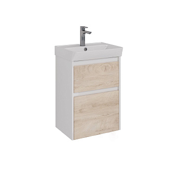 Тумба Lemark COMBI 50см под 1 раковину, подвесная/напольная, 2 ящика, цвет фасада: Дуб кантри, цвет корпуса: Белый глянец