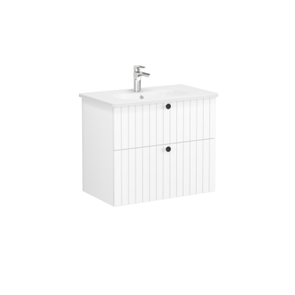 Тумба с раковиной Vitra Root Groove 80 см с круглой раковиной, 2 ящика, матовый белый