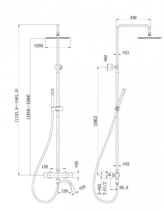ETNA Душевая стойка с с термостатическим смесителем и изливом, сатин ETN-VSCM-T-IN