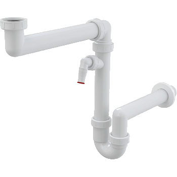 Сифон для мойки экономящий пространство со штуцером и с накидной гайкой 6/4"