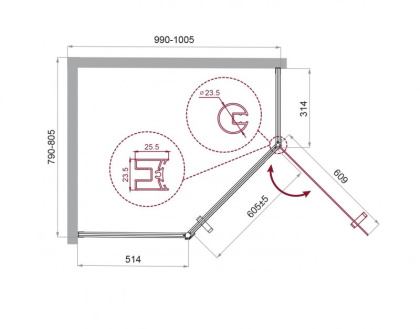Душевой уголок BelBagno UNO-195-PH-1-100/80-C-Cr