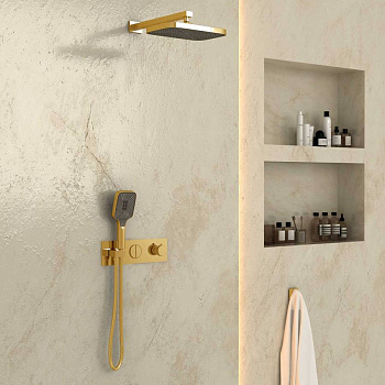 Душевой комплект VSFW-422T1BG встраиваемый, термостатический, 2 режима, брашированное золото