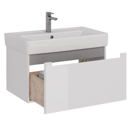Тумба Lemark BUNO MINI 80см под 1 раковину, подвесная,1 ящик, цвет корпуса, фасада: Белый глянец