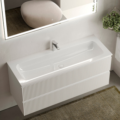 Тумба подвесная SANCOS Snob R 1195х445х500, c двумя ящиками оснащенными доводчиками, Bianco, арт.SNR120W