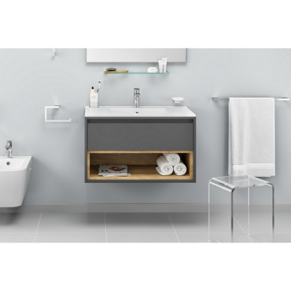 Тумба под раковину EXCELLENT Tuto 60 см (серый/дуб), 1 ящик