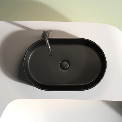 Умывальник чаша накладная овальная (цвет Черный Матовый) Element 608*385*122мм
