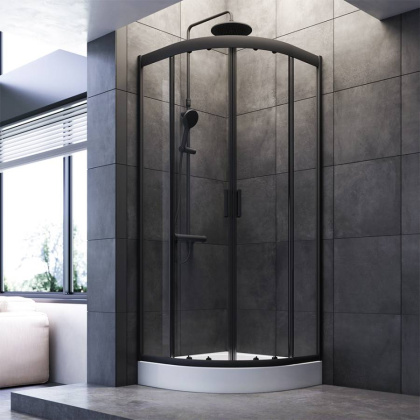W90G-401-080BT Душевое ограждение Gem 1/4 Rond 80x80 стекло прозрачное, профиль Черный матовый, без