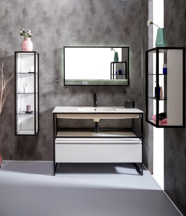 Пенал LOFT низкий белый, полки стекло 895-W Boheme