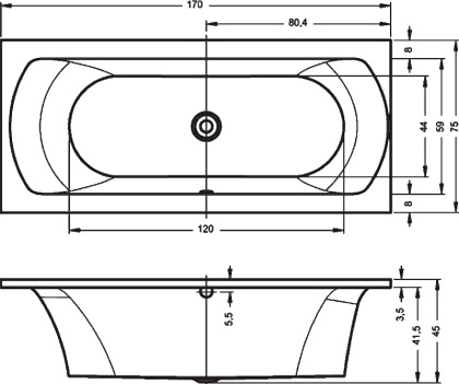 Акриловая ванна RIHO LIMA 170х75 см