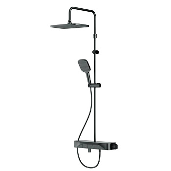 F078F722 Func, душ.система: Смеситель-полка д/ванны/душа, душ.штанга, верхн. душ квадр., ручн.душ, черн.