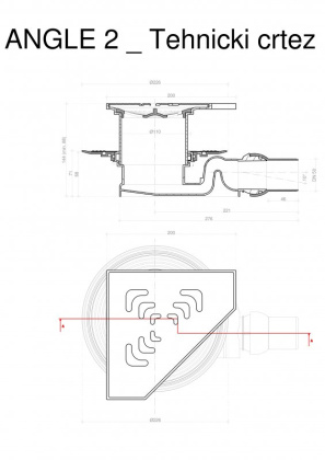 13000014 Угловой трап 194х194 мм Confluo Standard Angle, металл с перфорацией Square (квадрат) Исполнение: Хром 
