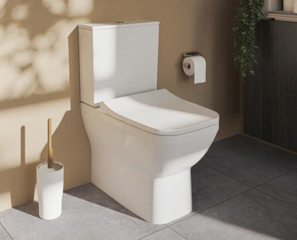 Комплект напольного безободкового унитаза Integra Square Back to Wall, тонкое сиденье микролифт, механизм 3/6 л