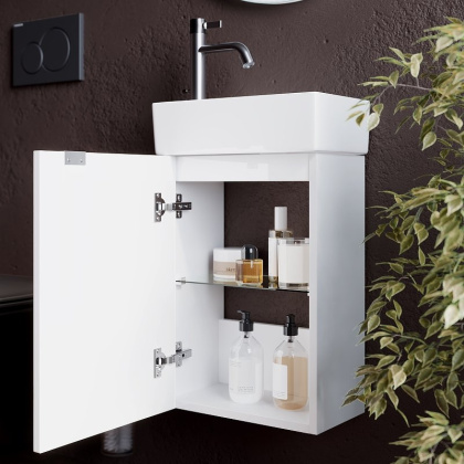 Тумба подвесная SANCOS Mini 355х205х500, с распашной дверцей, внутри 1 полка, белый глянец , арт.MN35WL