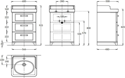 PO.M.60.3\WHT Тумба POMPEI напольная с 3 ящиками 60, белая глянцевая