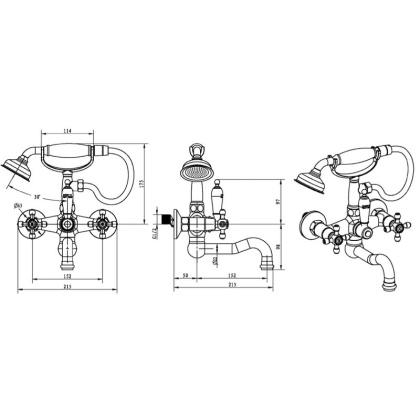 Смеситель для ванны(душевой комплект), Camelia золото