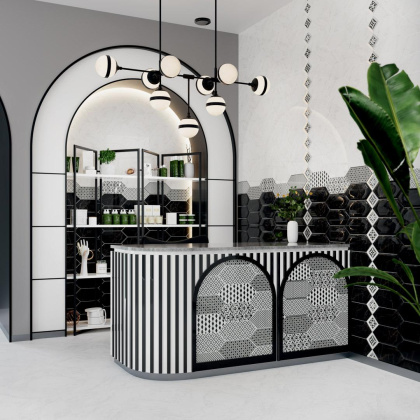 Плитка настенная грань 35009 Келуш Белый глянцевый (34см*14см*6,9мм) (9шт/0,709м2) Мрамор, м2