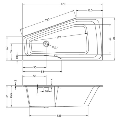 Акриловая ванна Riho Rething Space 170x90 L
